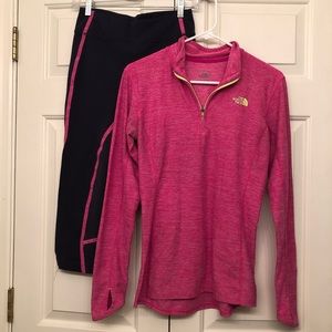 The North Face pink pullover with crop leggings